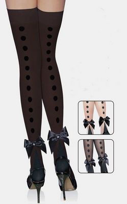 Black Nylon Polka Dot Bow Thigh-High Stockings